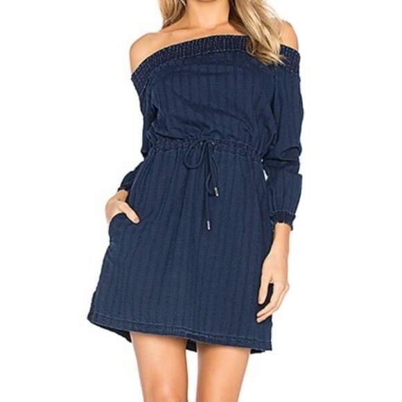 Rag & Bone Jean Off The Shoulder Indigo Chambray Shift Women's Dress - size L - Picture 1 of 5